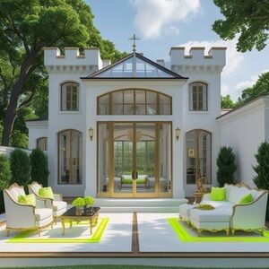 HANDCRAFTED digital art print Elegant White and Gold Outdoor space decor image